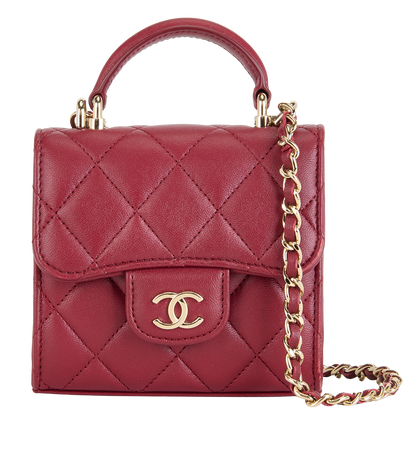 Mini Top Handle Flap Bag, £2,200, Handbags, Red, Leather, Front view